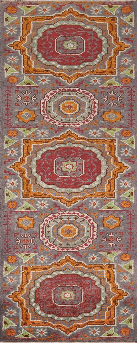 Geometric Wool Kazak Oriental Runner Rug 3x8