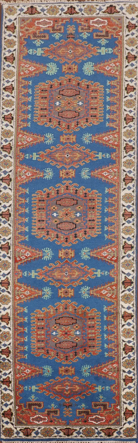 Blue Geometric Viss Indian Runner Rug 3x10