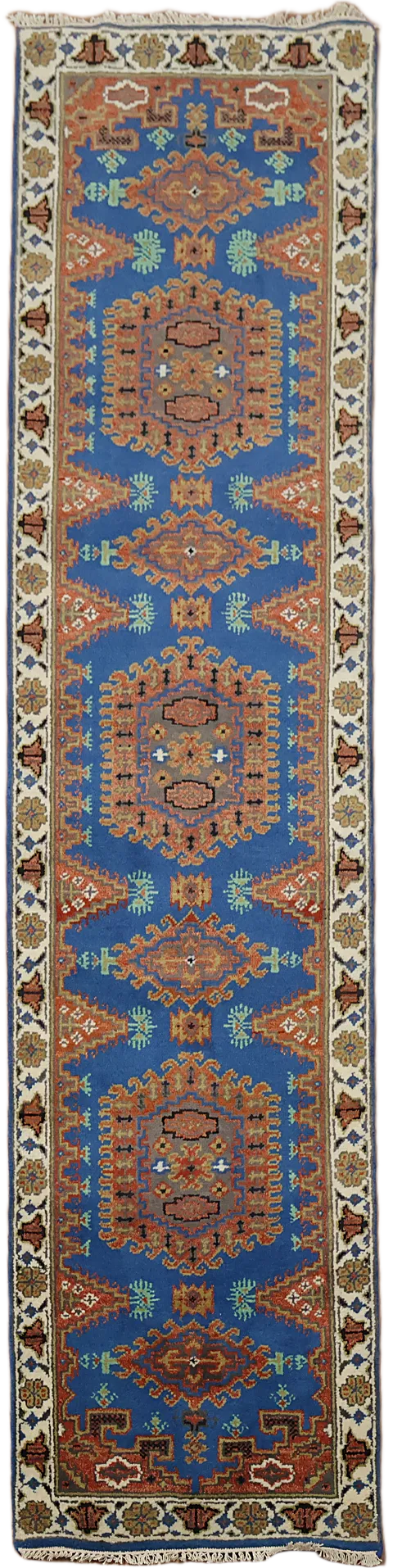 Blue Geometric Viss Indian Runner Rug 3x10