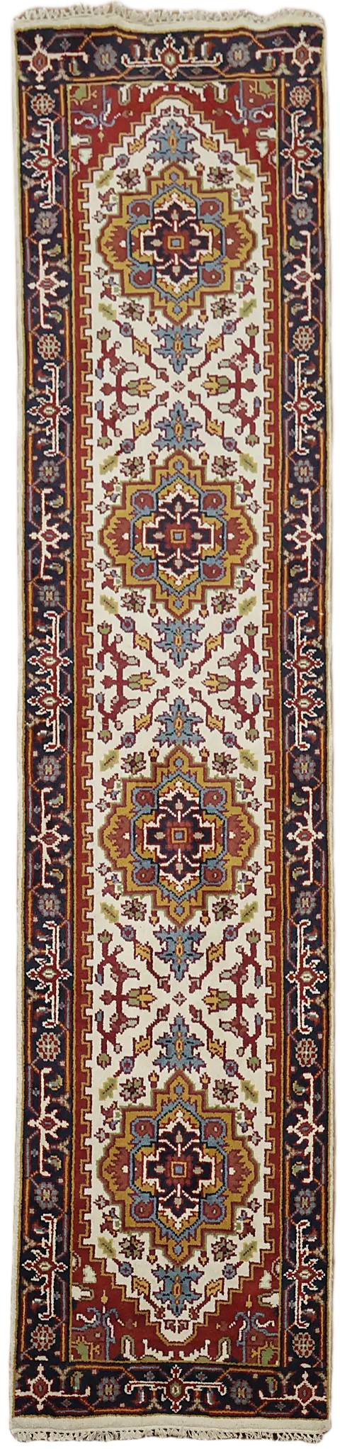 Ivory Geometric Heriz Serapi Oriental Runner Rug 3x11