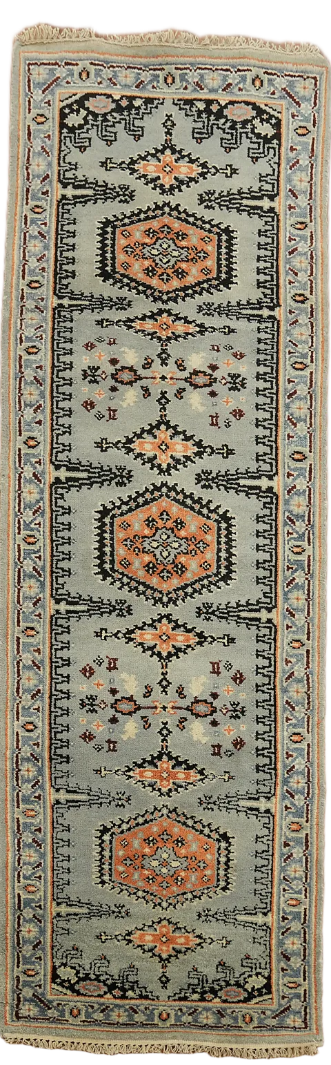 Gray Geometric Viss Indian Runner Rug 3x8