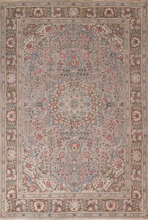Distressed Wool Floral Tabriz Persian Area Rug 8x11