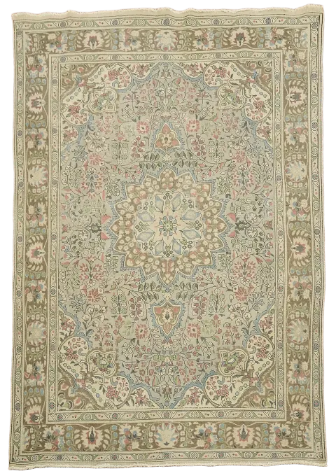Distressed Wool Floral Tabriz Persian Area Rug 8x11