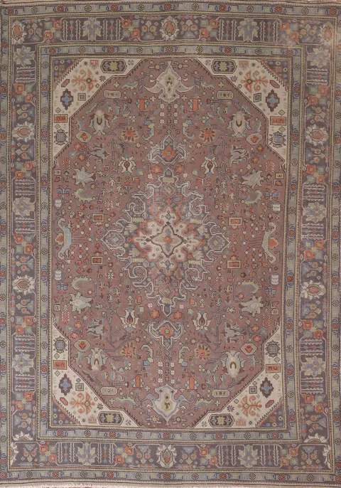 Vintage Geometric Wool Tabriz Persian Area Rug 8x11