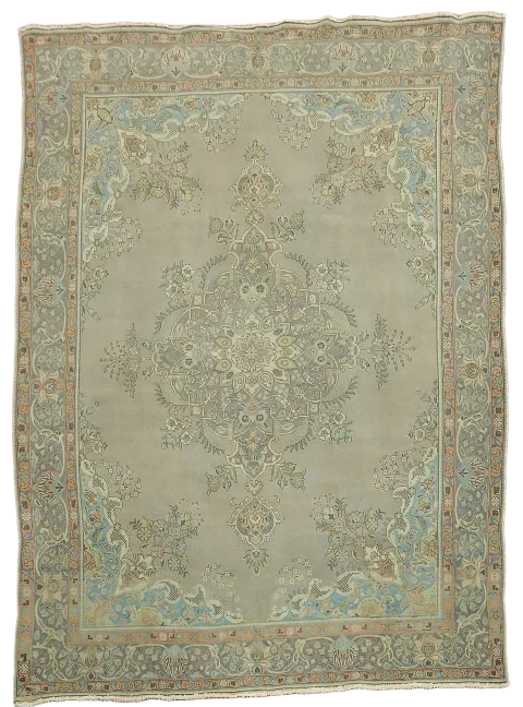 Beige & Gray Vintage Tabriz Persian Area Rug 9x12