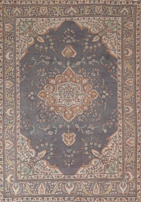 Gray Blue Handmade Tabriz Persian Area Rug 8x11