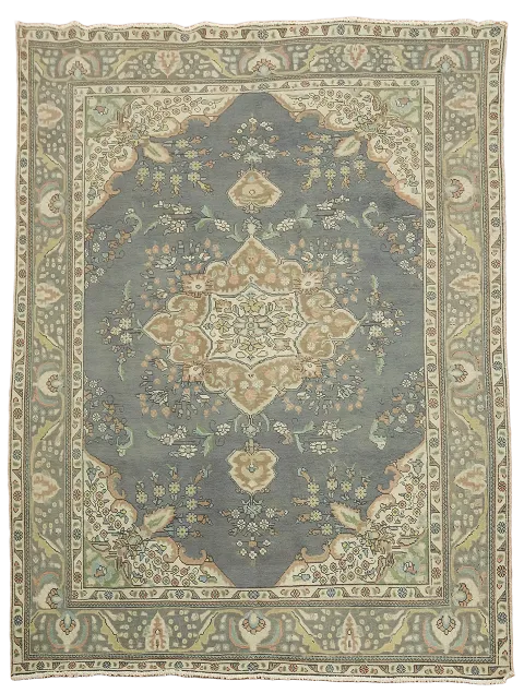Gray Blue Vintage Traditional Tabriz Persian Rug 8x11 ft