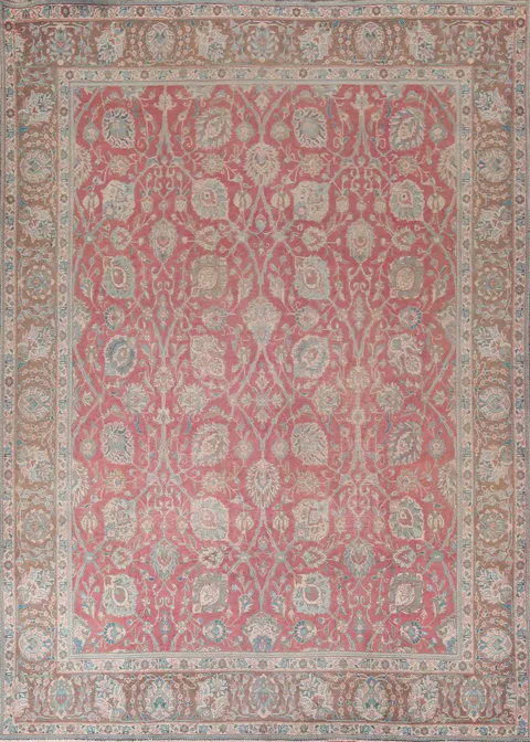 All-Over Pink Floral Tabriz Persian Area Rug 10x13