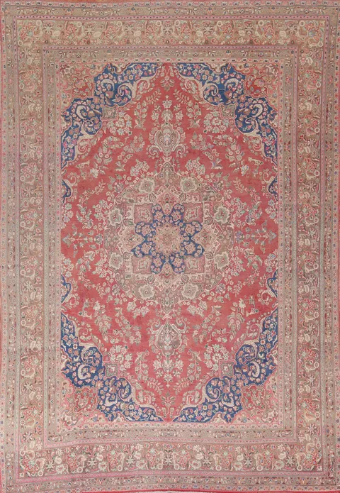 Red Pink Floral Mashad Persian Area Rug 9x13