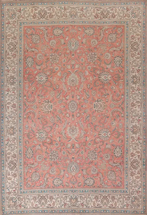 All-Over Floral Pink Tabriz Persian Area Rug 10x13