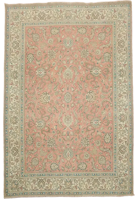 All-Over Floral Pink Tabriz Persian Area Rug 10x13