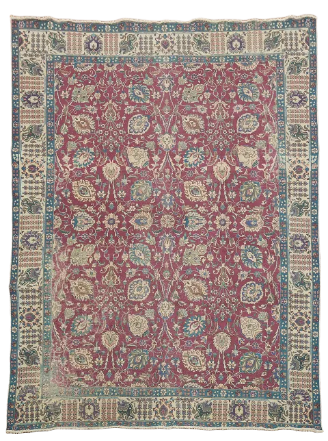 Vintage Distressed Dark Pink Tabriz Persian Area Rug 10x13