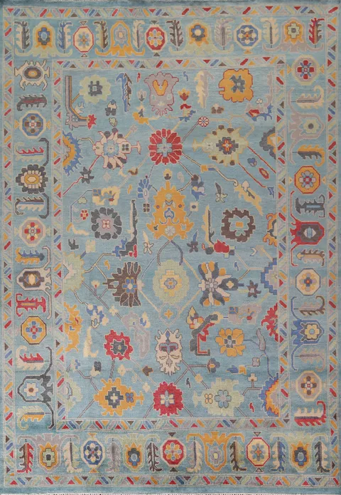 Light Blue Floral Oushak Indian Area Rug 9x12