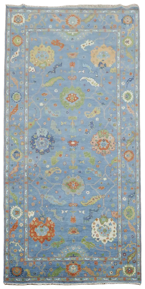 All-Over Blue Floral Oushak Oriental Rug 8x16