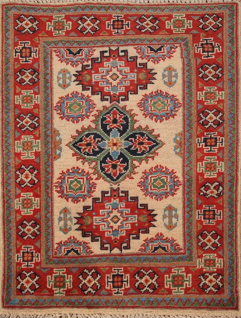 Geometric Wool Kazak Oriental Accent Rug 2x3