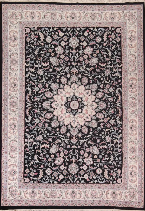 Black Floral Kashan Indian Area Rug 9x12
