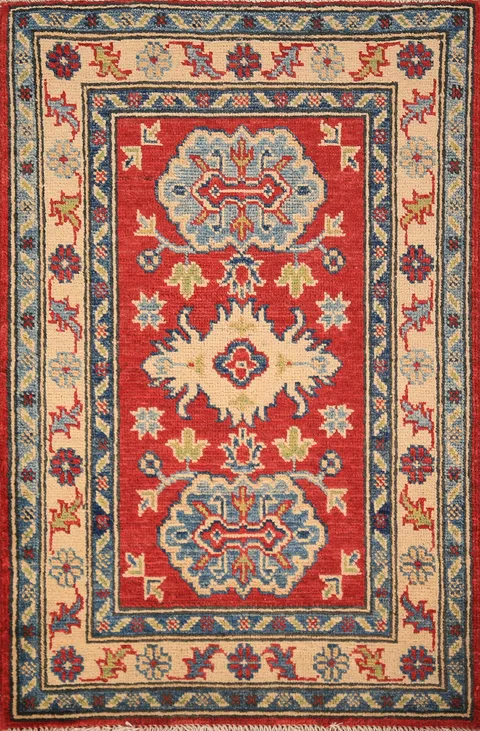 Red Geometric Kazak Oriental Accent Rug 2x3