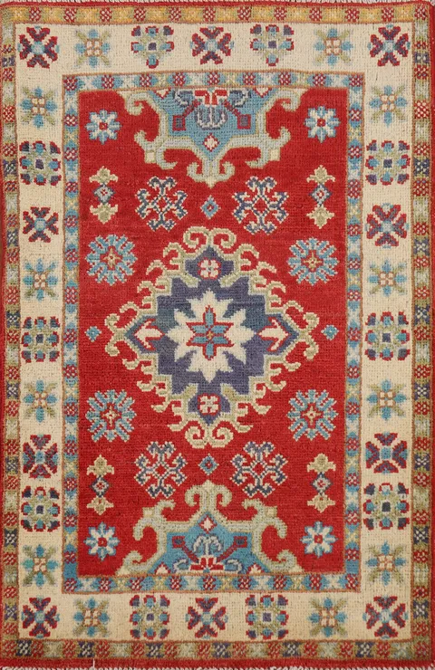 Red Geometric Kazak Oriental Foyer Rug 2x3