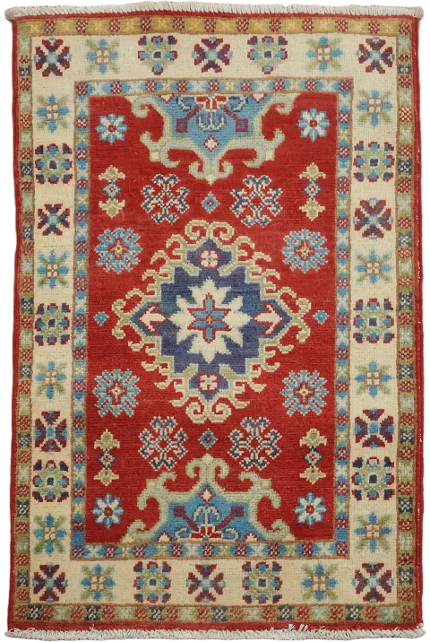 Red Geometric Kazak Oriental Foyer Rug 2x3