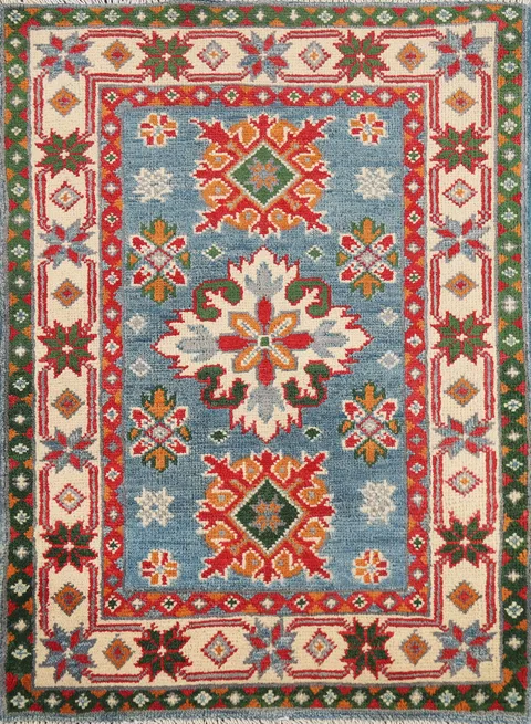 Light Blue Wool Kazak Oriental Accent Rug 2x3