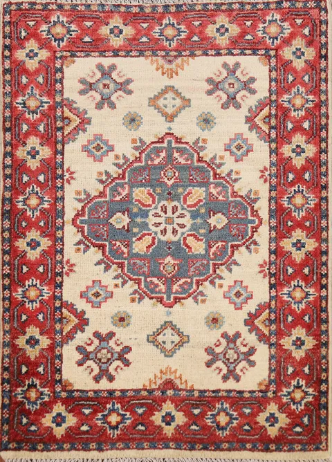 Ivory Wool Kazak Oriental Accent Rug 2x3