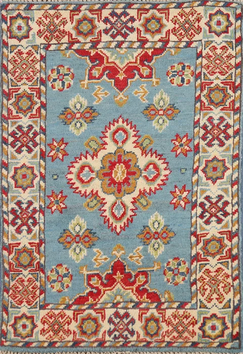 Light Blue Kazak Oriental Foyer Rug 2x3