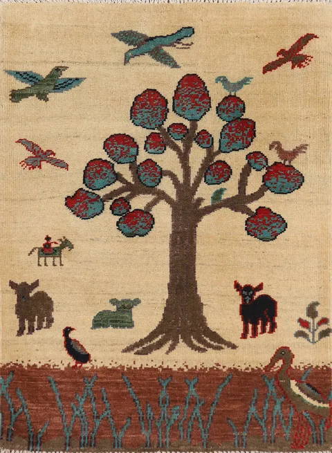 Animals Design Wool Kazak Oriental Foyer Rug 2x3