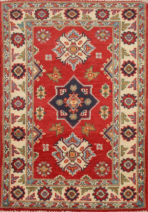 Red Geometric Kazak Oriental Foyer Rug 2x3