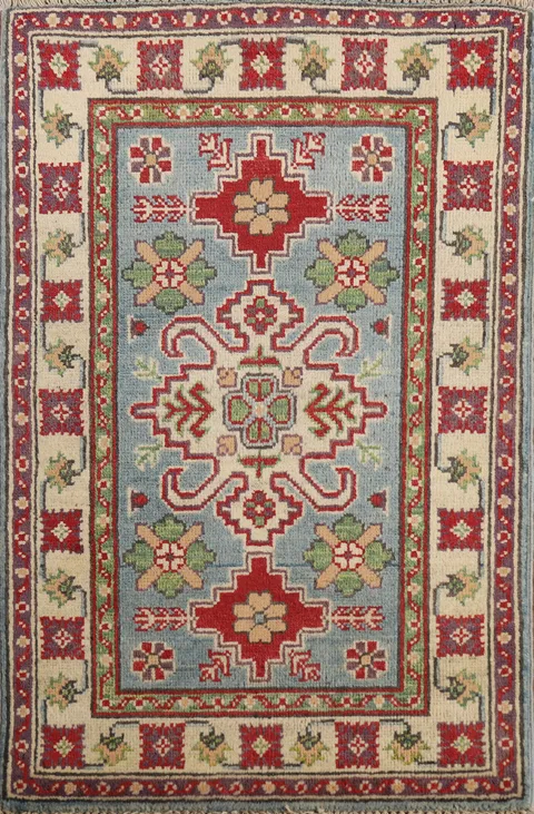 Geometric Blue Kazak Oriental Foyer Rug 2x3