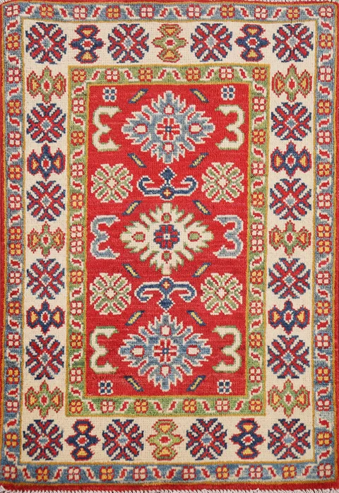 Red Wool Handmade Kazak Oriental Accent Rug 2x3