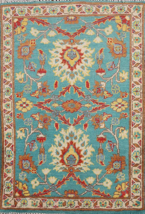 Turquoise Blue Kazak Oriental Foyer Rug 2x3