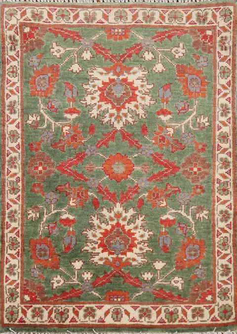 Green Floral Kazak Oriental Foyer Rug 2x3