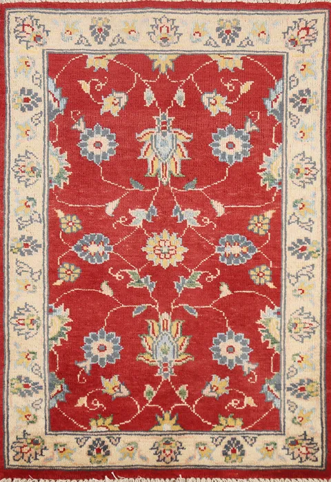 Handmade Red Floral Kazak Oriental Accent Rug 2x3