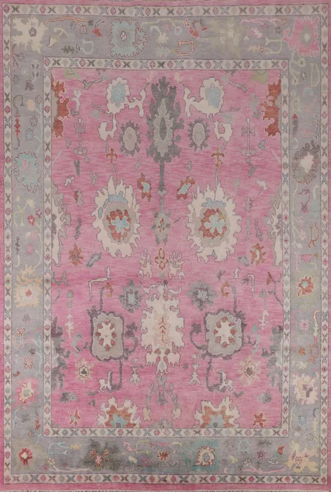 Handmade Pink Floral Oushak Oriental Area Rug 9x12