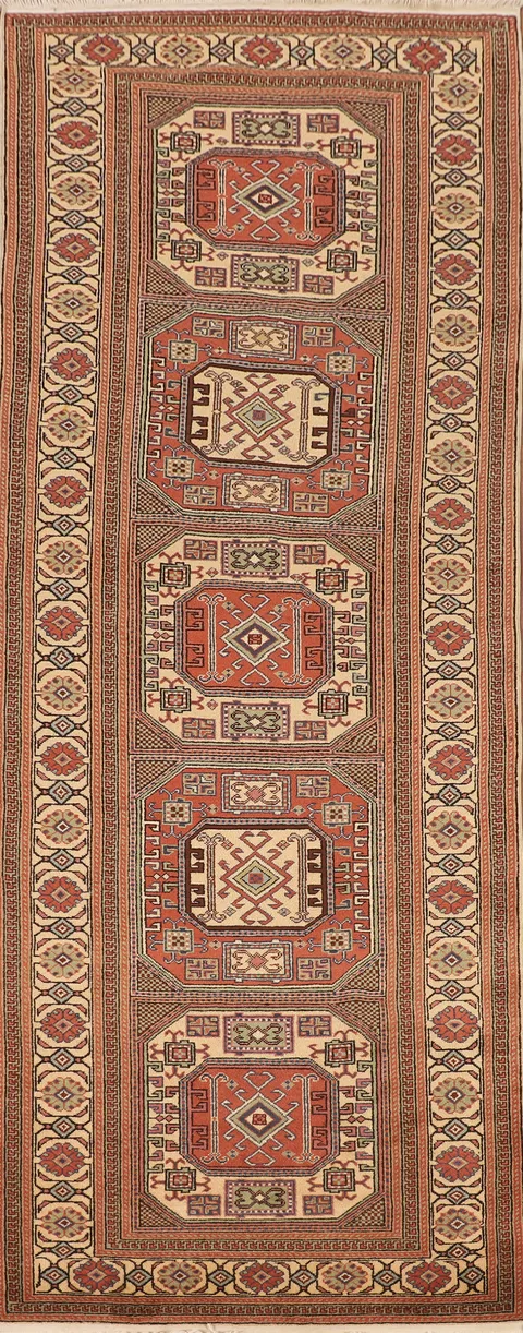 Vintage Geometric Anatolian Oriental Runner Rug 3x10