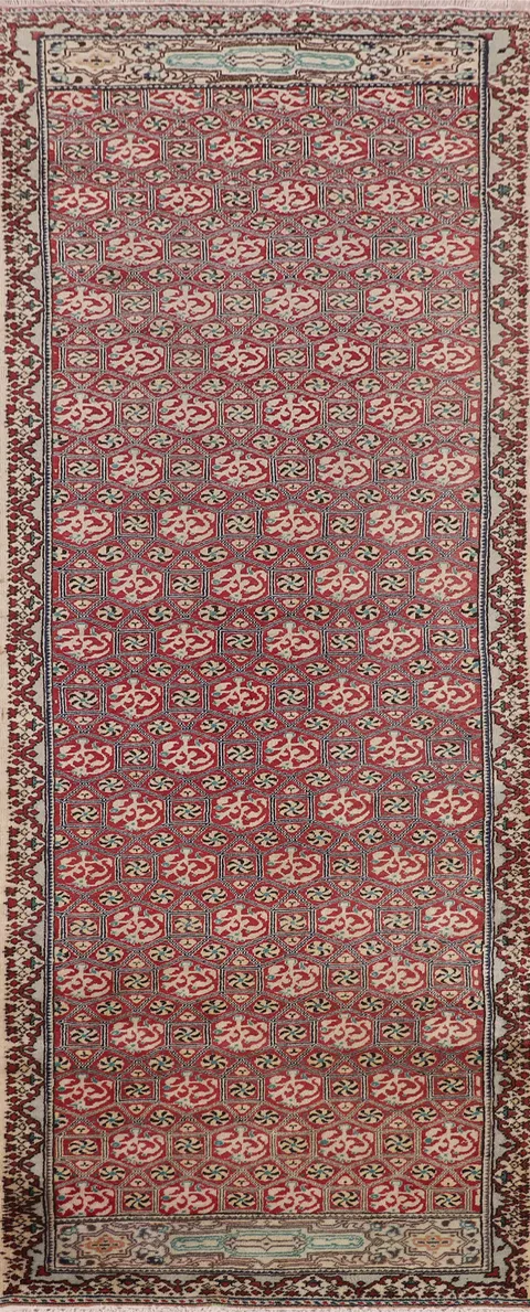 Vegetable Dye Wool Anatolian Turkish Runner Rug 3x9