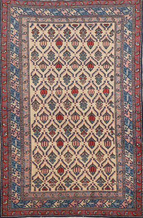 Ivory Vegetable Dye Wool Vintage Kazak Oriental Rug 3x5