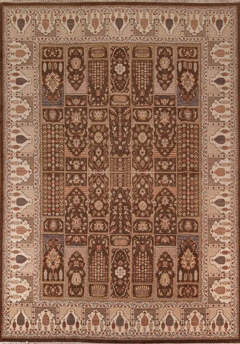 Handmade Brown Floral Agra Indian Area Rug 9x12