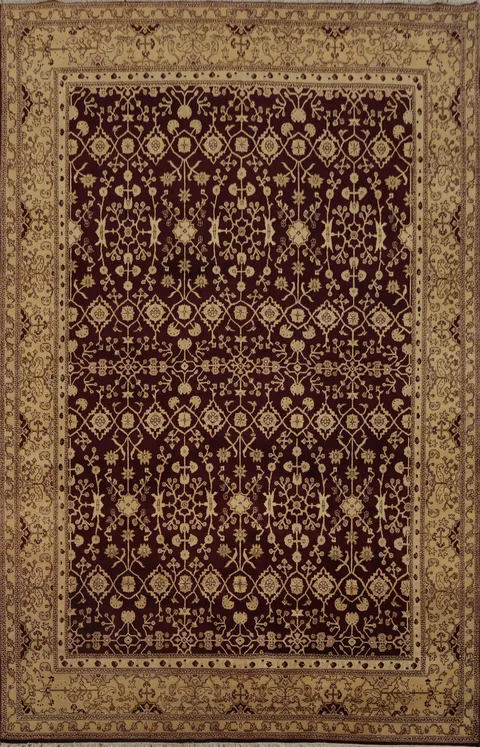 Elegant Burgundy Agra Large Rug with Intricate Floral Patterns 9x12