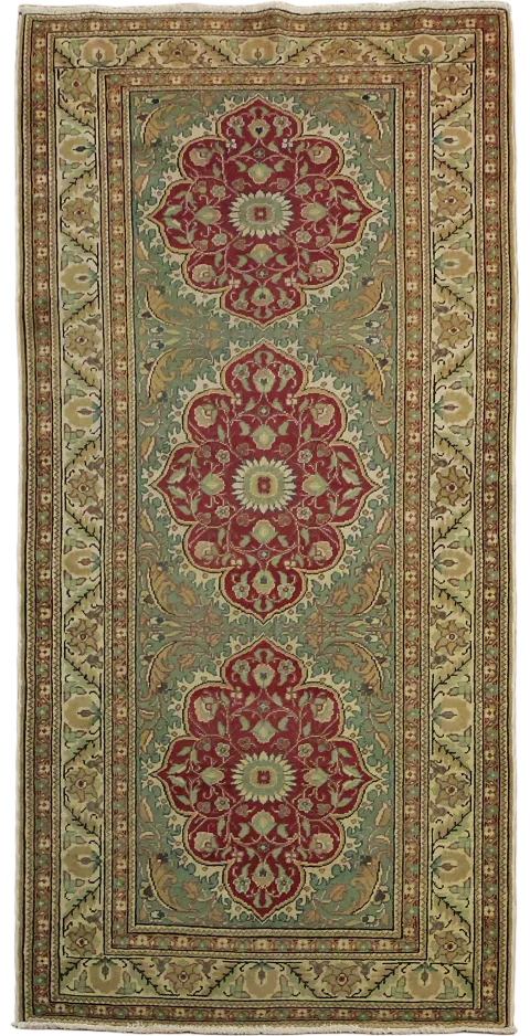 Vintage Green Wool Anatolian Turkish Rug 3x6