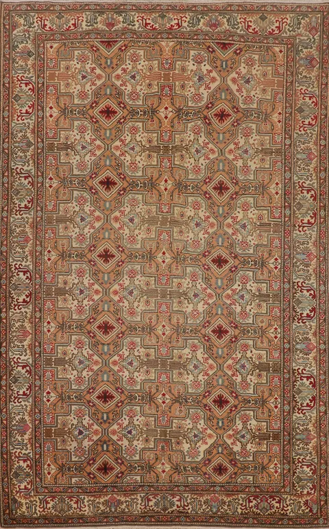 Beige & Orange Anatolian Turkish Area Rug 6x10