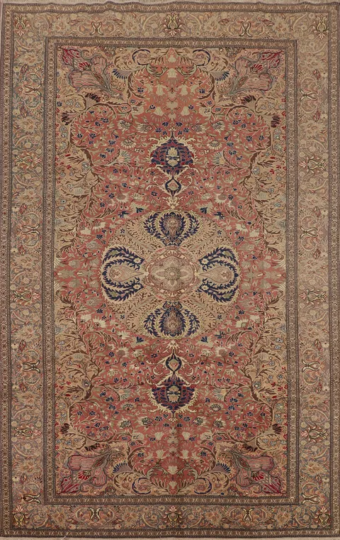 Pink Floral Wool Anatolian Turkish Area Rug 7x10