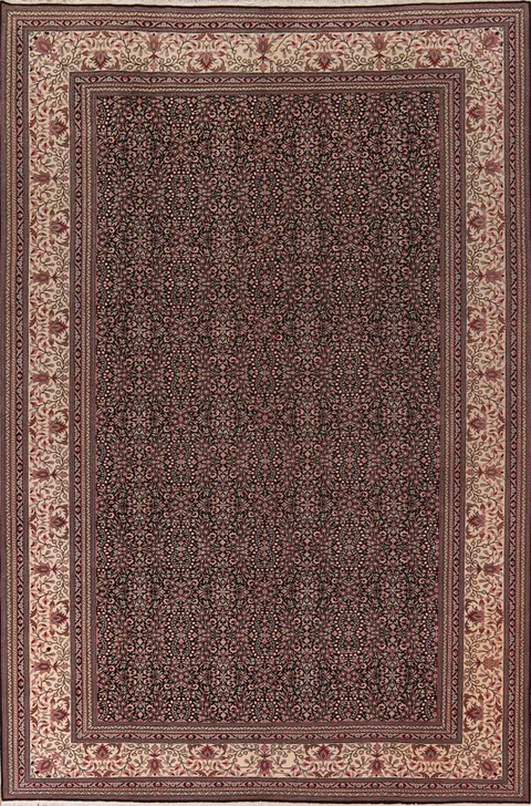 Black Floral Wool Anatolian Turkish Large Rug 10x14