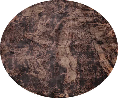 Contemporary Brown Wool Abstract Round Rug 5x5