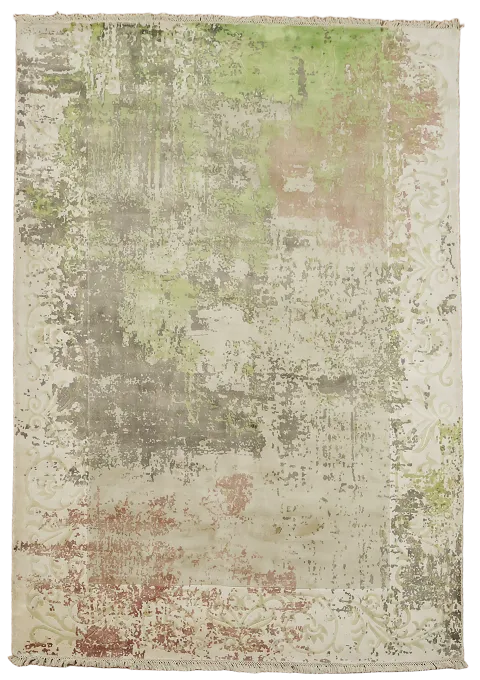 Subtle Distinction: Green and Beige Contemporary Area Rug 6'x8'