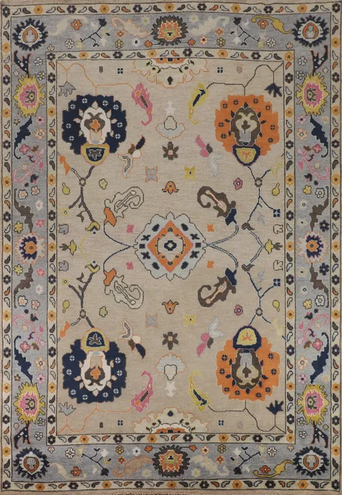 All-Over Floral Beige Oushak Oriental Area Rug 9x12