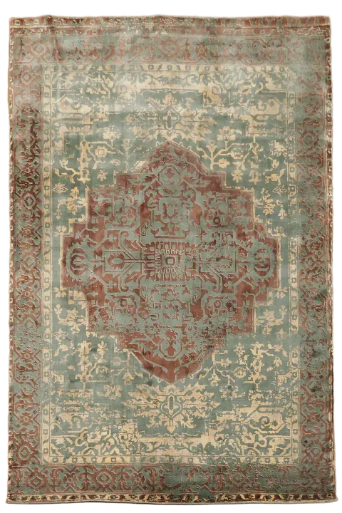 Chic Distressed Teal Blue Abstract Rug 7x10 ft