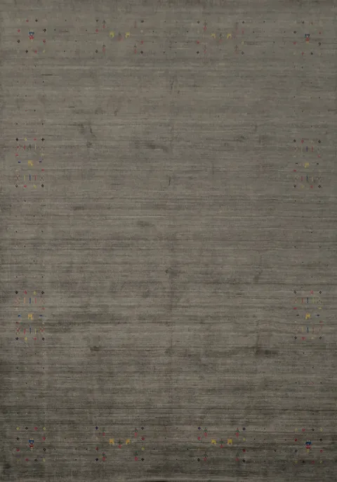 Subdued Gray Gabbeh Area Rug 8x10 with Charming Colorful Motifs