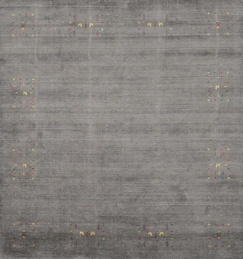 Gray Gabbeh Area Rug 8x8 with Subtle Tribal Multi-Colored Accents