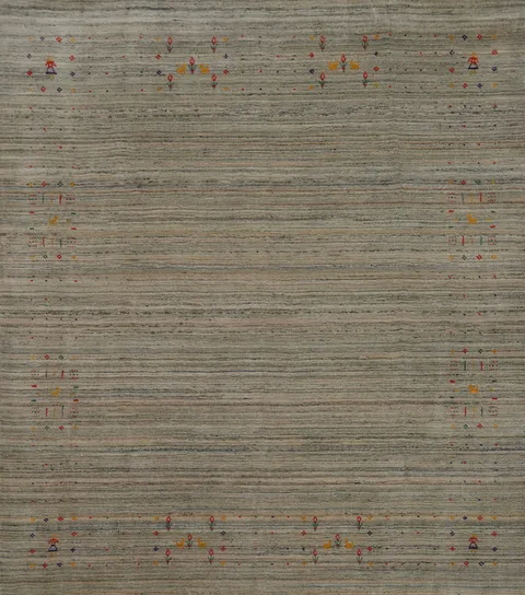 Earth Tone Striped Gabbeh Indian Square Rug 8x8